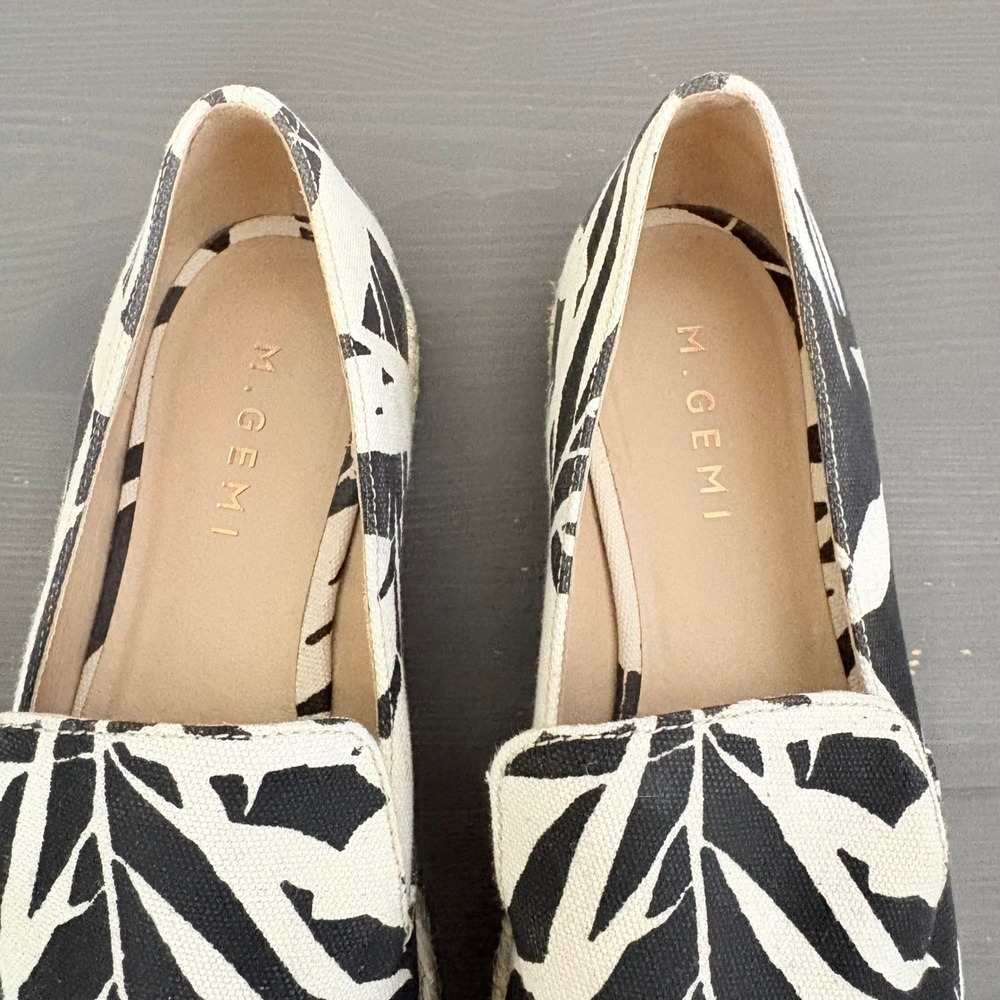 M.Gemi Espadrilles Agio 39.5 Black White Tropical Floral Print Slip On Loafers - Picture 8 of 14